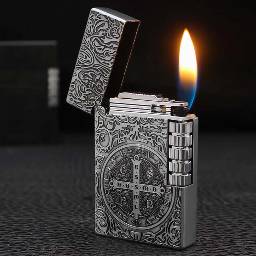 Dragon Butane Lighter, Refillable Lighter Soft Flame, Flip-Top Metal Gold Side Wheel Frosted Pocket Lighter for Everyday Use, Camping, Gifts for Men, Father, Husband (No Fuel)